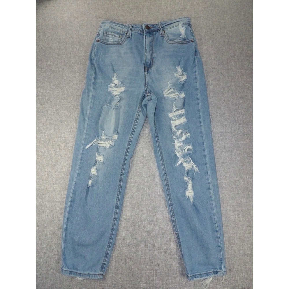 Gogo Jeans Curvy Mom Jeans Women Size 5 Blue HeavyDistressed High Rise New